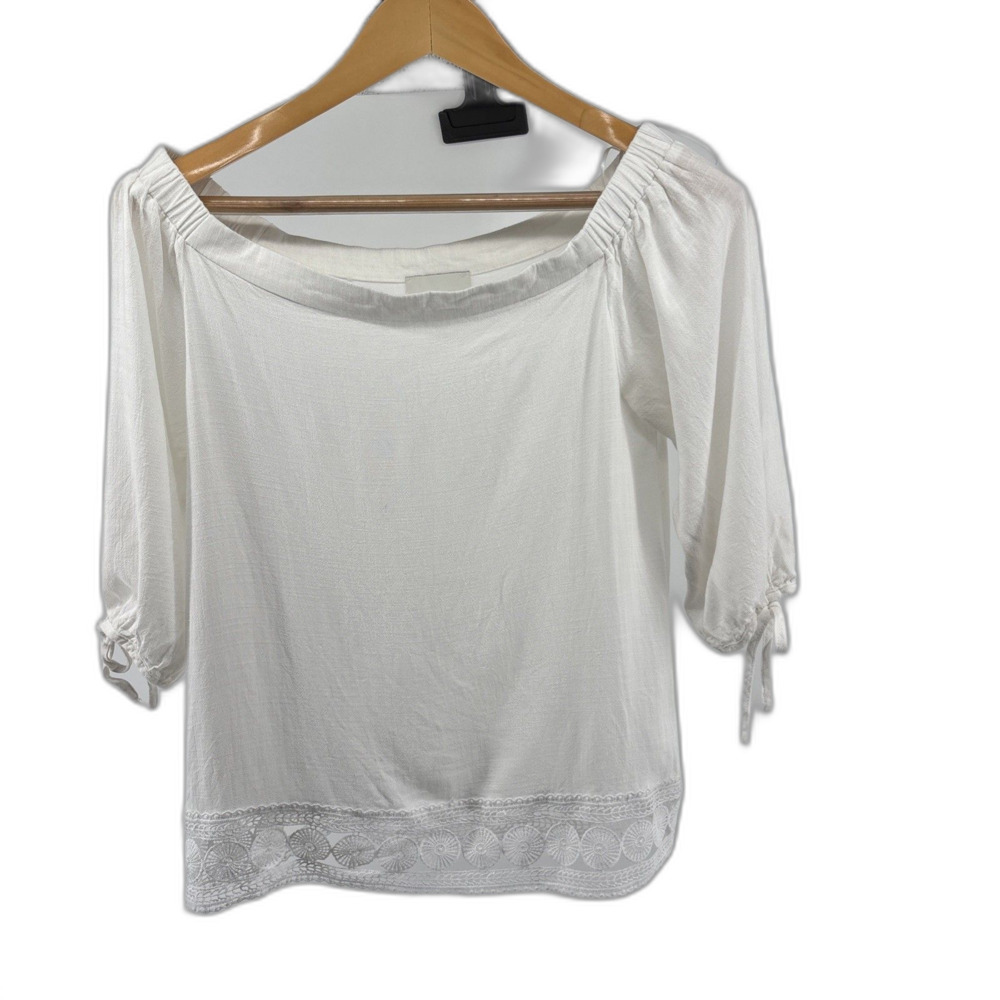 Anthropologie Greylin lace trim Sleeve Boho White Off the Shoulder Top XS